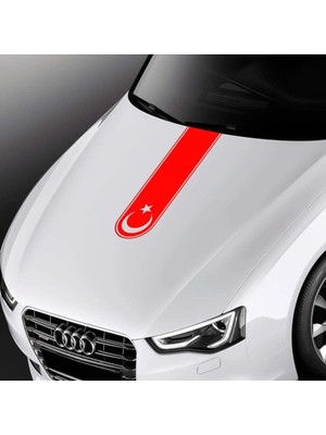 Asilmeydan Türkiye Ayyıldız Kaput Kırmızı Şerit Sticker Oto Etiket, Araç Çıkartma, Tuning, Modifiye, Arma Beyaz