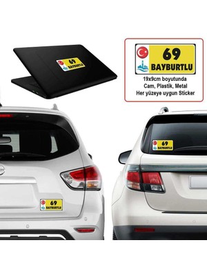 Asilmeydan 69 Bayburt - Memleket Sticker - Şehir - Arma,Cam, Laptop Etiket Oto Sticker -Araç Akesuar 19x9cm