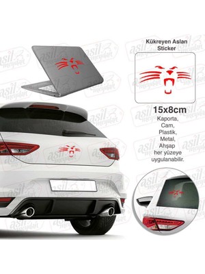 Asilmeydan Kükreyen Aslan Kedi Kırmızı Sticker, Oto Etiket, Araç Çıkartma, Araba Tuning, Modifiye, Aksesuar