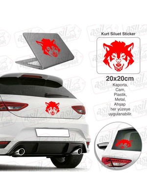 Asilmeydan Vahşi Kurt Siluet Kırmızı Renk Oto Sticker -Araba Etiket, Araç Aksesuar, Sport, Modifiye