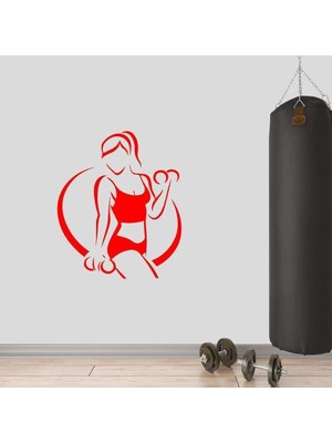 Asilmeydan Fitness, Vücut Çalışan Kadın Dekoratif Duvar Sticker, Çıkartma, Etiket Kırmızı