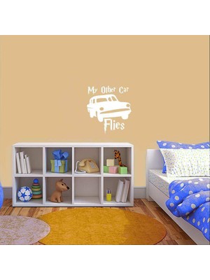 Asilmeydan Uçan Araba - My Other Car Flies Yazılı Dekoratif Duvar Sticker, Çıkartma, Etiket Beyaz