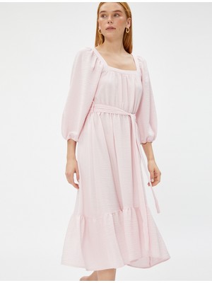 Koton Midi Katlı Elbise Kemerli Kısa Kollu