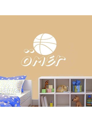 Asilmeydan Basket Topu - Isme Özel Dekoratif Çocuk Odası Duvar Sticker, Çıkartma Beyaz