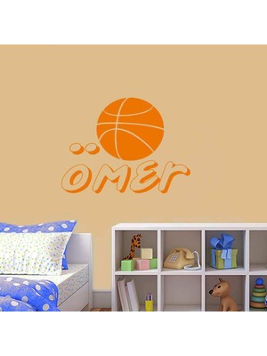Asilmeydan Basket Topu - Isme Özel Dekoratif Çocuk Odası Duvar Sticker, Çıkartma Turuncu