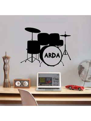 Asilmeydan Bateri Davul Seti Slüeti Isme Özel Dekoratif Genç Odası Duvar Sticker, Çıkartma