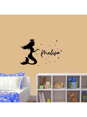 Deniz Kızı ve Yıldızlar - İsme Özel Dekoratif Çocuk Odası Duvar Sticker, Çıkartma