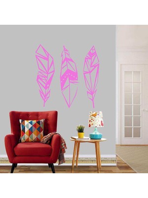 Asilmeydan Çizgisel Tüyler Dekoratif Duvar Sticker, Çıkartma, Etiket Pembe