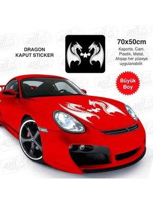 Asilmeydan Dragon Ejderha Yıldızlı Beyaz Kaput Sticker - Oto, Araba, Etiket, Aksesuar, Tuning, Modifiye, Arma
