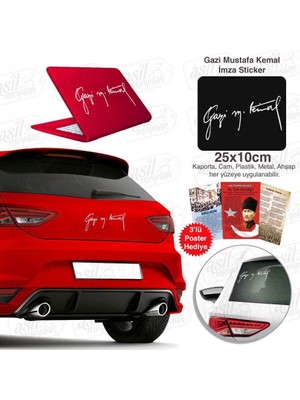 Asilmeydan Gazi Mustafa Kemal Atatürk Imza Beyaz Sticker Araba, Araç Etiket, Aksesuar, Tuning, Modifiye, Arma