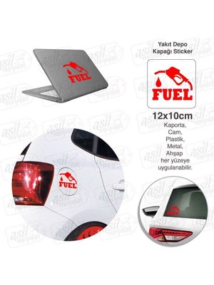 Asilmeydan Fuel Yazılı Yakıt Depo Kapağı Kırmızı Kapak Sticker, Araba, Oto Etiket, Tuning, Aksesuar, Modifiye