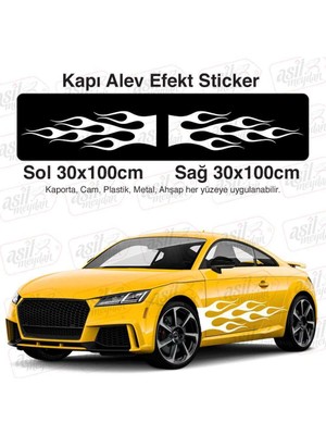 Asilmeydan 2 Adet Çamurluk Kapı Alev Efekt Beyaz Oto Sticker Araba, Etiket, Çıkartma, Modifiye, Tuning
