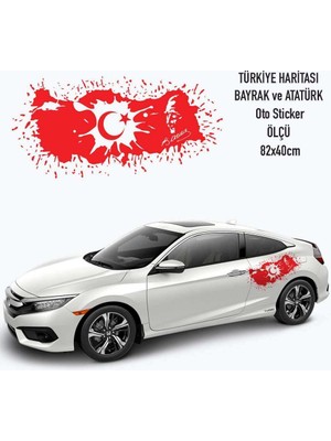 Asilmeydan Büyük Türk Bayrağı, Atatürk Silueti, imzası ve Haritamız Oto Sticker Araba Etiketi