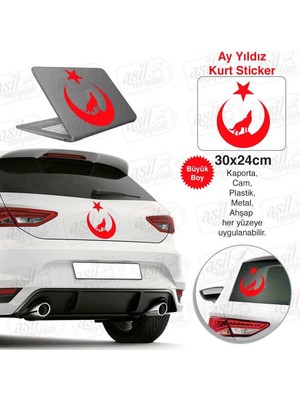 Asilmeydan Türkiye Ay Yıldız Bayrak Kurt Kırmızı Sticker - Araç Oto Araba Etiket, Çıkartma, Modifiye, Aksesuar
