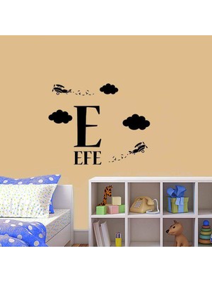 Gökyüzündeki Bulutların Arasında Süzülen Uçak  - İsme Özel Dekoratif Çocuk Odası Duvar Sticker, Çık