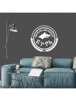 Asilmeydan Göktürkçe Türk ve Bir Ölür Bin Diriliriz Yazılı Kurt Dekoratif Duvar Sticker, Çıkartma, Etiket Turuncu