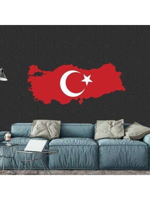 Asilmeydan Kırmızı Türkiye Haritası Beyaz Ayyıldız Dekoratif Duvar Sticker, Çıkartma, Etiket Yeşil