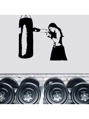 Asilmeydan Kum Torbası Çalışan Kadın Dekoratif Duvar Sticker, Çıkartma, Etiket Mavi