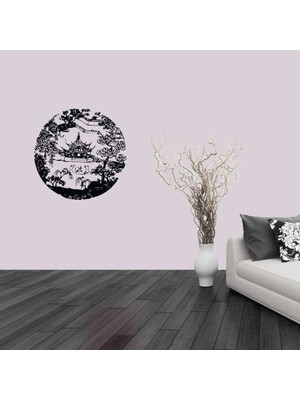 Asilmeydan Japon Minka Evi Silüeti Dekoratif Duvar Sticker, Çıkartma, Etiket Turuncu