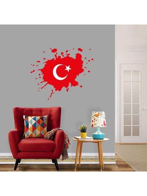 Asilmeydan Sıçrama Efektli Kırmızı Türkiye Bayrağı Beyaz Ayyıldız Dekoratif Duvar Sticker, Çıkartma, Etiket Mavi