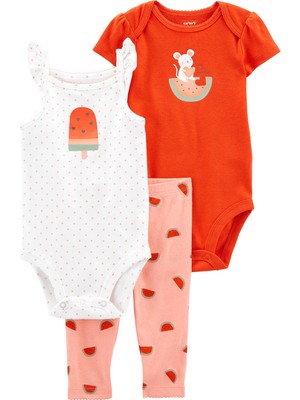 Carter's Kız Bebek Alt Üst Set 3'lü Paket Pembe