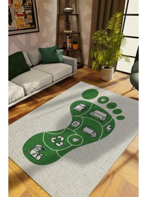 Homshtag Karbon Ayak İzi Bej Renkli Halı Doğa Severler İçin Hediyelik Yeşil Renk Halı Yazlık Halı