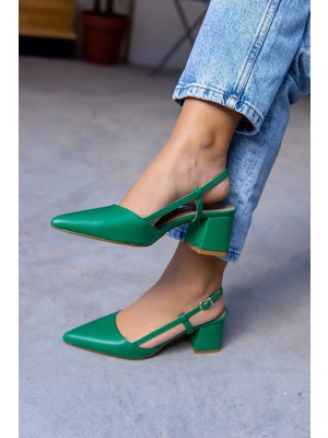 Laminta Bonita Yeşil Arkası Açık Kadın Topuklu Ayakkabı