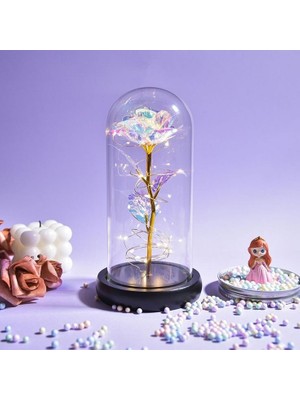 By Shopping Dekoratif Işıklı Fanus, Hediye, Işıklı Fanusta Gül, Dekoratif Solmayan Gül, Rengarenk Sonsuzluk Gülü