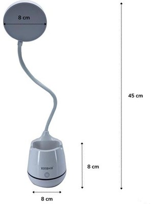 Kalemlikli Telefon Tutacaklı Şarjlı Dokunmatik 3 Mod Esnek Başlıklı Dimmerli LED Masa Lambası (3791)