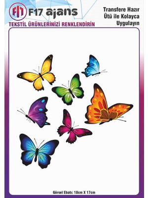 F17 Ajans Ütü ile Yapışan Tekstil Dtf Transfer Baskı Kelebekler