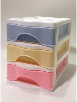 abnturk 3 Çekmeceli Renkli Mini Komidin 21X15 H:20 Plastik Ivır Zıvır Dikiş Nakış Enfiye Kutusu Avandanlık