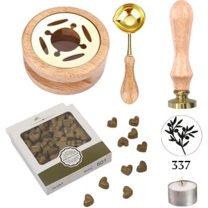 Davetiye Mum Mühürü Uygulama Seti Ahşap Rengi 337 Zeytin Dalı