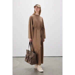 Oversıze Uzun Rahat Elbise Kahverengi