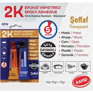 2k Güçlü Epoksi Yapıştırıcı Metal Plastik Cam Dekoratif Işler Için Cam Yapıştırıcı 15+15 gr