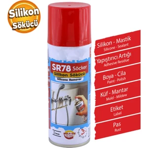 SR78 Silikon Sökücü Yapışkan Etiket Temizleyici Boya Küf Mantar Pas Temizleyici Sprey 200 ml