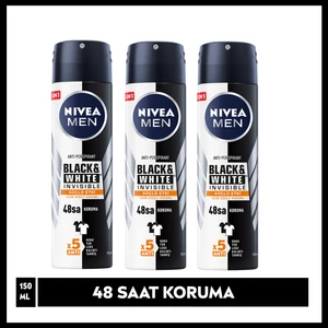 NIVEA Men Erkek Sprey Deodorant Black&White Invisible Güçlü Etki 150 ml x3 Adet,48 Saat Anti-perspirant