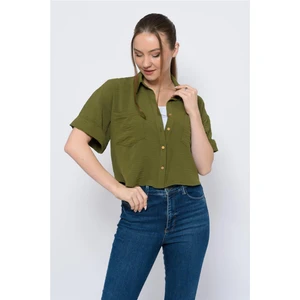 Kadın Aerobin Crop Gömlek Haki