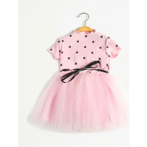 Şirin Şeyler Butiği Kız Bebek Çocuk Linda Prenses Kabarık Tütü Puantiyeli Kısa Kol Esnek Likralı Tüllü Pembe Elbise 75P2, 5-6 Yaş
