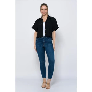 Kadın Aerobin Crop Gömlek Siyah