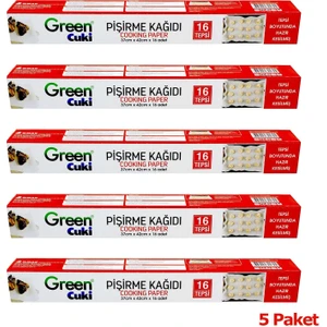 Green Cuki Yağlı Fırın Tepsi Pişirme Kızartma Kağıdı - 37 cm x 42 cm - Kesimli - 16 Yaprak -5 Kutu
