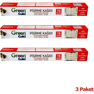 Green Cuki Yağlı Fırın Tepsi Pişirme Kızartma Kağıdı - 37 cm x 42 cm - Kesimli - 16 Yaprak -3 Kutu