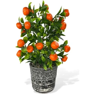 Yapay Çiçek Gri Seramik Saksıda Mandalina Ağacı 40CM