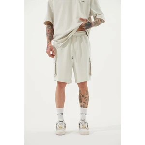 Oversize Kargo Cepli Basic Şort Gri
