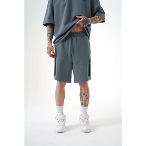 Oversize Kargo Cepli Basic Şort Füme
