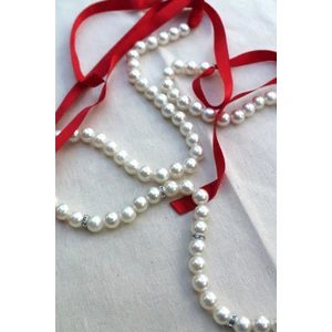 Emtory Home Kırmızı Kurdeleli Krem Incili Söz & Nişan Kurdelesi