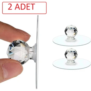 Şeffaf Kristal Başlıklı 2'li Yapışkanlı Kulp Dolap Çekmece Kulp Tutacak Askı
