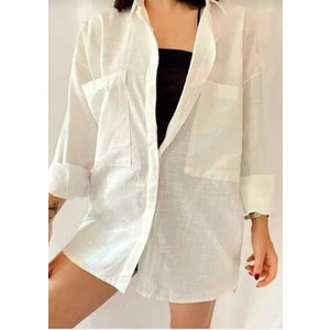 Kadın Oversize Çiftcepli Keten Gömlek