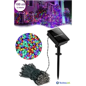 100 Ledli 12 Metre Solar Şerit Bahçe Dekorasyon Aydınlatma LED Renkli Işık Güneş Enerjili