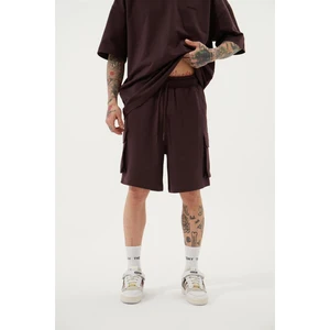 Oversize Kargo Cepli Basic Şort Kahve