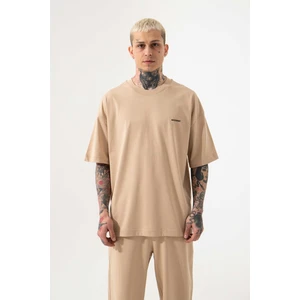 Oversize Basic Süprem Pamuklu T-Shirt Bej